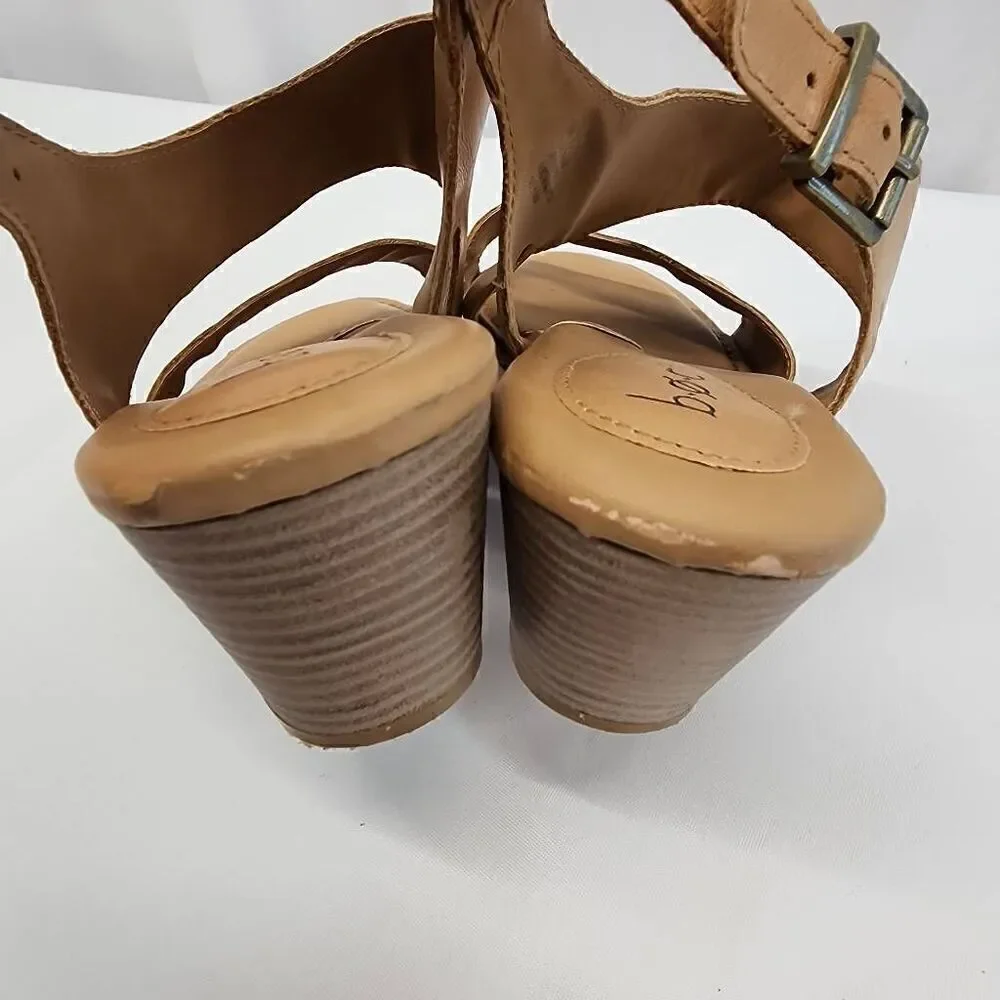 BOC Born Size 10 Womens Sandals Brown Leather Block Heel Adjustable Strap O